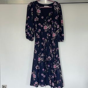 Eliza J Navy Blue Dress with pink & purple flowers - Size 14
